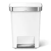 White Simplehuman 45 Liter / 12 Gallon Rectangular Kitchen Step Trash Can with Soft-Close Lid, Plastic