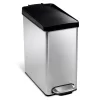 Brushed/Plastic Lid simplehuman 10 Liter / 2.6 Gallon Stainless Steel Bathroom Slim Profile Trash Can
