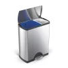 Simplehuman Rectangular Dual Compartment Recycling Kitchen Step Trash Can, 46 Liter, Stainless Steel